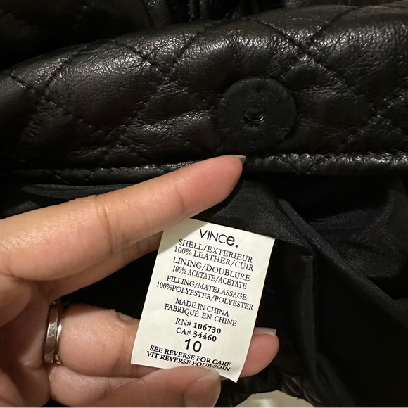 VINCE Quilted Jacket 100% leather SIZE 10 - Picture 3 of 4